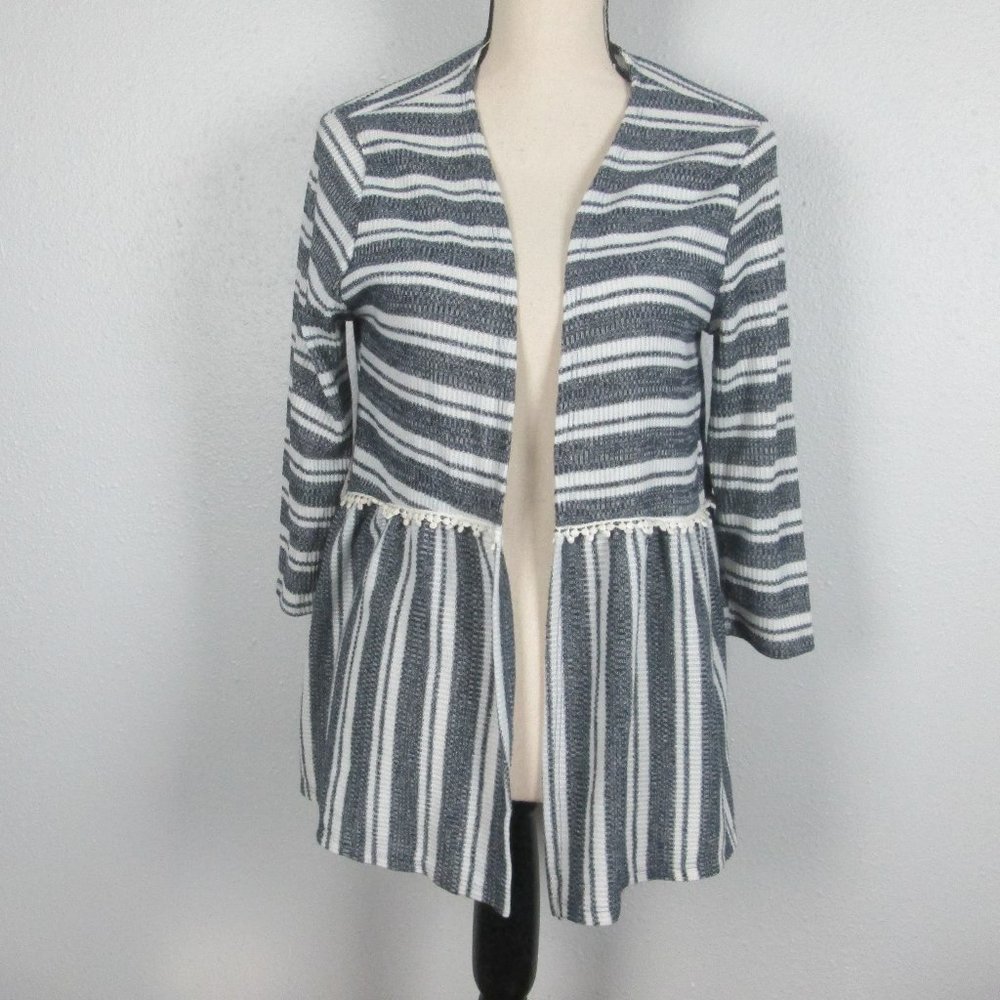 tea n rose Navy and White Striped Open Cardigan